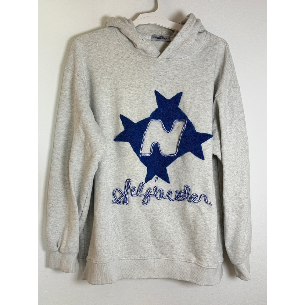 Aelfric Eden Gray Star Chenille Patch Oversized Hoodie Streetwear Medium